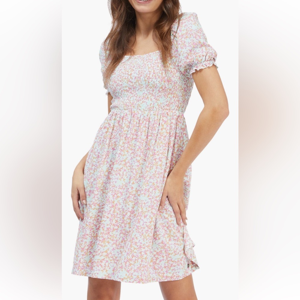 Roxy hello petal Smocked Square-Neck Floral Dress - Pink/Mint size XL